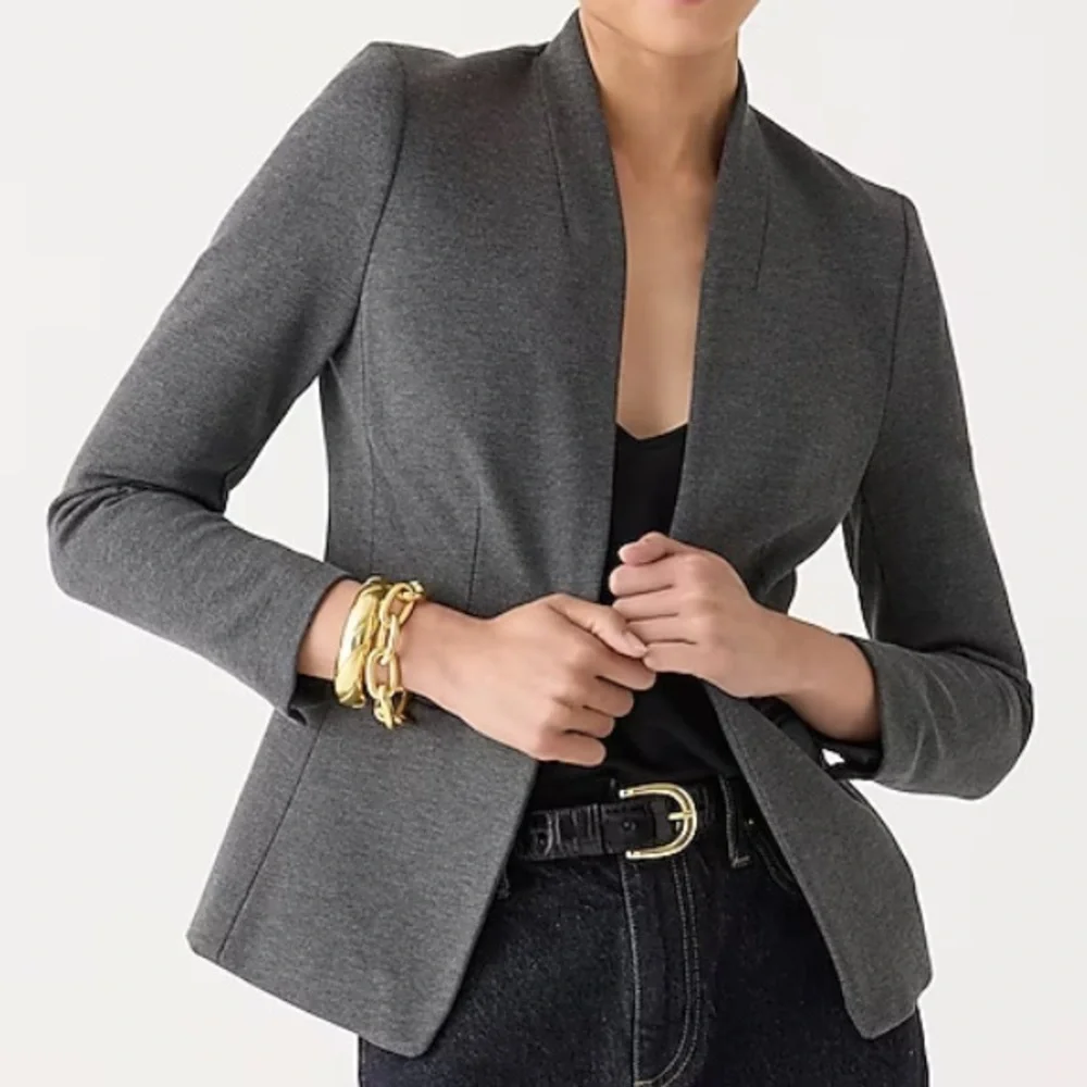 J. Crew TALL Going Out Blazer Stretch Twill Heather Dove Gray Open Front Size 12